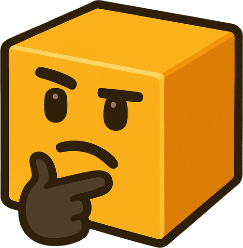 The cube of this game should look like it's thinking and its color should stay the same, it should have no feet or hands and its face should look like 3D..
In-Game asset.  2d.  High contrast.  No shadows