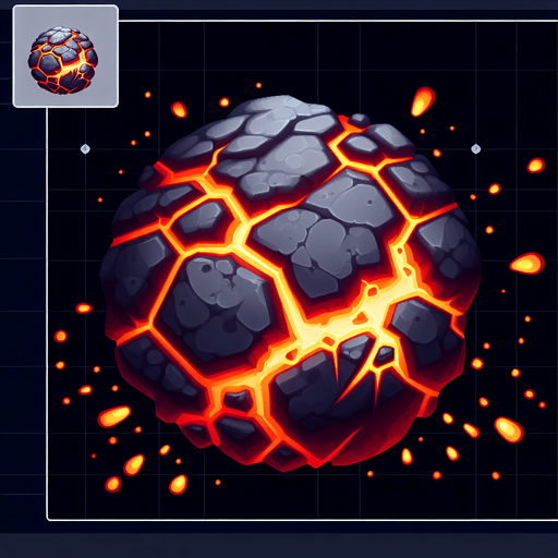 asteroid with fire cracks.
Single Game Texture.  In-Game asset.  2d.  Blank background.  High contrast.  No shadows