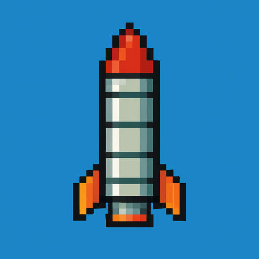 a 2d pixel art missile.
In-Game asset.  2d.  High contrast.  No shadows