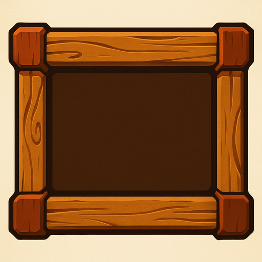 rectangular frame, without text, wooden color palette with good concept.
In-Game asset.  2d.  High contrast.  No shadows