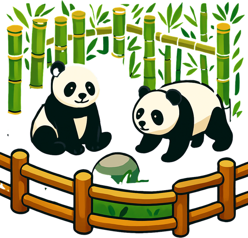 Bamboo zoo enclosure with two panda.
In-Game asset.  2d.  High contrast.  No shadows