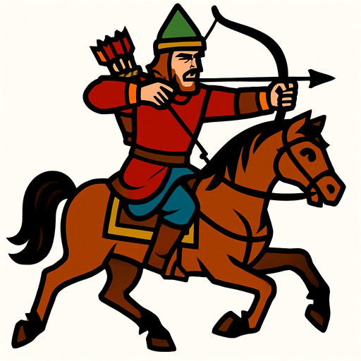 at üstünde okçu.
In-Game asset.  2d.  High contrast.  No shadows