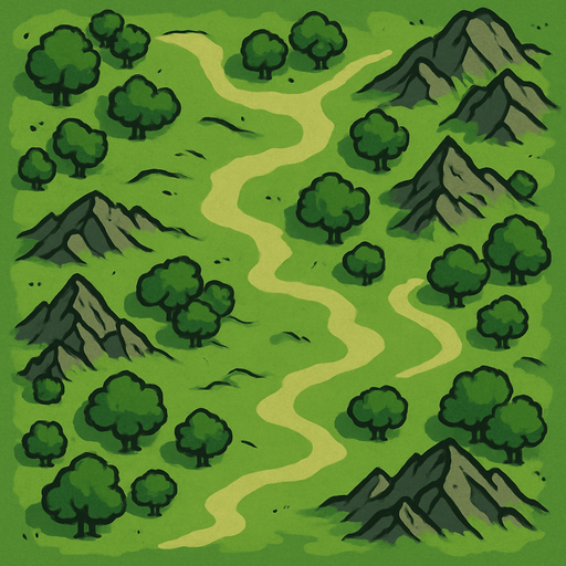 Üstten olacak şekilde hafif ormanlık ve dağlık olacak şekilde çayır.. In-Game asset. 2d. High contrast. Gölgelikler olsun. Map tarzı bir harita..
In-Game asset.  2d.  High contrast.  No shadows