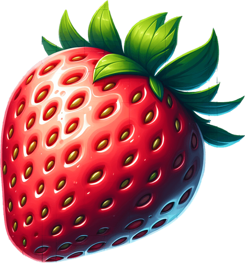 strawberry fruit.
Single Game Texture.  In-Game asset.  2d.  Blank background.  High contrast.  No shadows