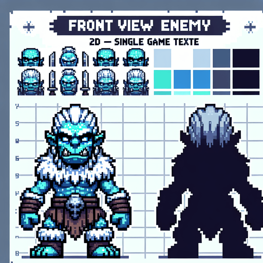 A frost orc enemy sprite. pixelart. front view. Single Game Texture. In-Game asset. 2d. Blank background. High contrast. No shadows.