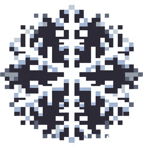 pixelated snow flake Single Game Texture. In-Game asset. 2d. Blank background. High contrast. No shadows.