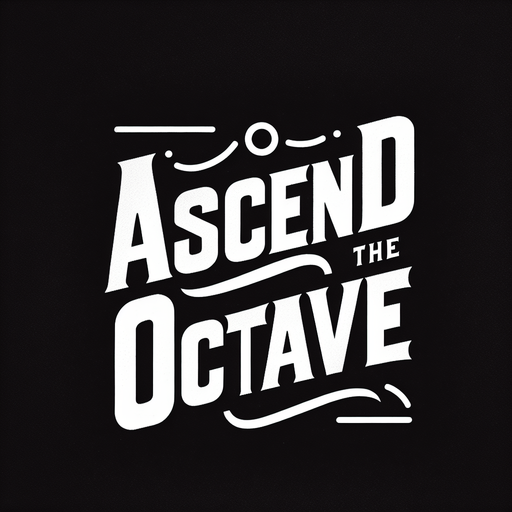 Simple Black overlay with white "ascend the octave" text. Classic text. Clean design
Single Game Texture.  In-Game asset.  2d.  Blank background.  High contrast.  No shadows