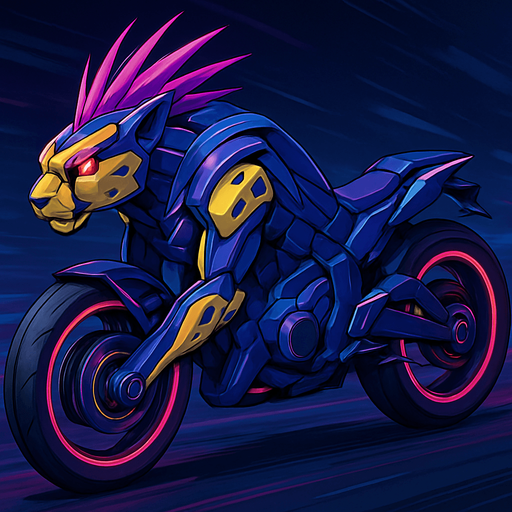 cyberpunk American anime koraidon Miraidon-esque motorcycle animal futuristic cheetah-meets-motorcycle