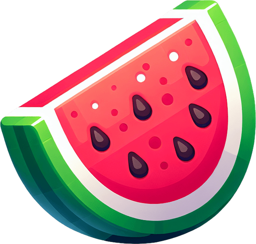 cut watermelon.
Single Game Texture. In-Game asset. 2d. Blank background. High contrast. No shadows.
