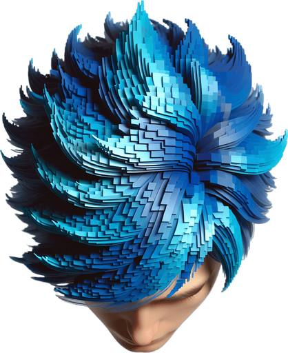 Une tête vue dessus avec des cheveux bleus.
video game