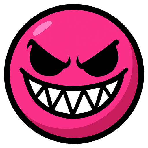 A pink ball with a evil smile.
In-Game asset.  High contrast.  No shadows