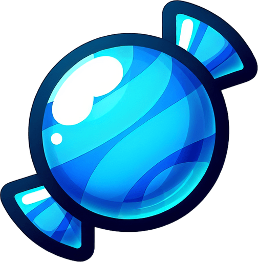 Vibrant blue circle cartoon candy.
Game asset. 2d. Blank background. High contrast. No shadows.