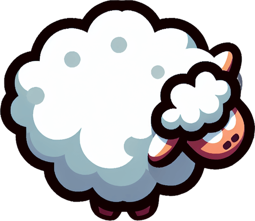 sheep, top view, cartoon style.
Single Game Texture. In-Game asset. 2d. Blank background. High contrast. No shadows.