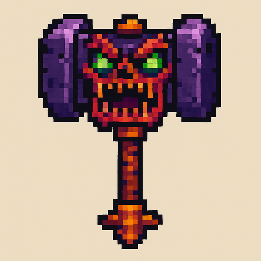 martillo mounstroso de pixeles.
In-Game asset.  2d.  High contrast.  No shadows