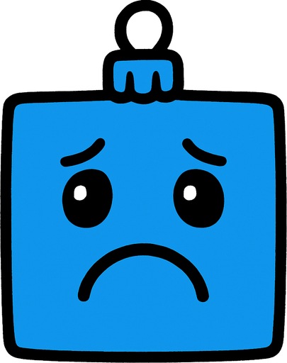 a sad Perfectly square bright blue Christmas decoration.
In-Game asset.  2d.  High contrast.  No shadows
