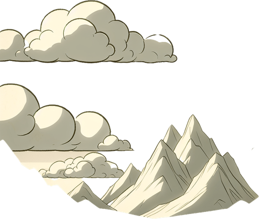 Distant clouds and mountains. Cartoony. Mario style.
Blank background.  High contrast.  No shadows