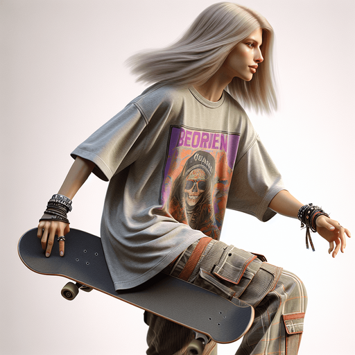 Photorealistic Avril Lavigne skateboarding, profile view.