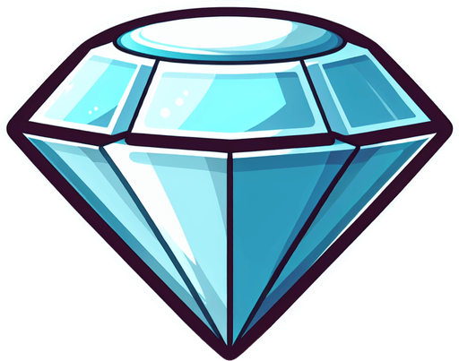 Алмаз, мультяшный.
Single Game Texture.  In-Game asset.  2d.  Blank background.  High contrast.  No shadows