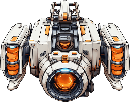 Hero spaceship facing upwards, with a single cannon in the center.
Game Texture. In-Game asset. 2d. Pixelart. White background. Blank background. Low detail. High contrast.