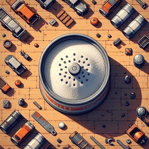 a salt can, viewed from above.
Single Game Texture. In-Game asset. 2d. Blank background. High contrast. No shadows.