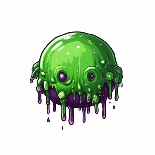 Single alien boss slime bullet, round
Game Texture. In-Game asset. 2d. Pixelart. White background. Blank background. Low detail. High contrast.