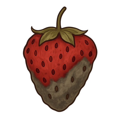 rotten strawberry. No background. Transparent background. Blank background. No shadows. 2d. In-Game asset. flat