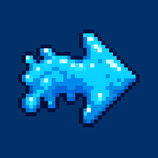 Flecha azul de Slime , pixelart.
In-Game asset.  2d.  High contrast.  No shadows