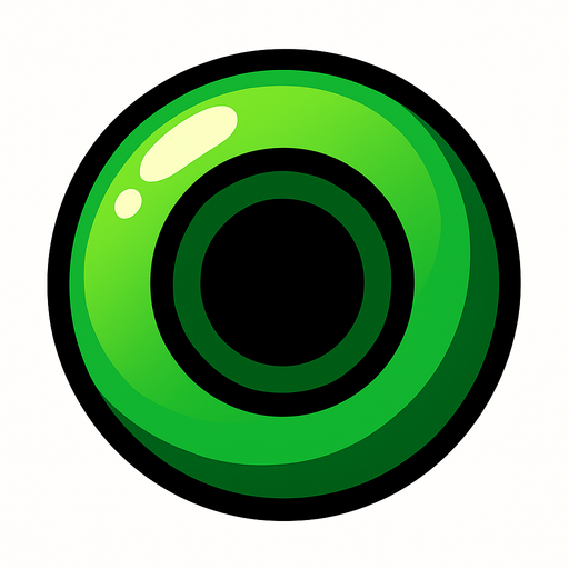 A green shiny orb with a black circle.
In-Game asset.  2d.  High contrast.  No shadows. Very simple