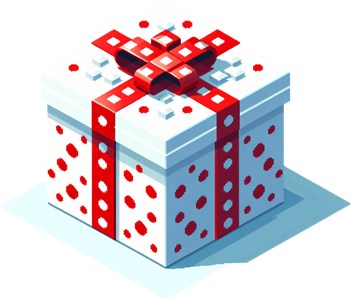 A big white and red dotted christmas gift, isometric view Single Game Texture. In-Game asset. 2d. Blank background. High contrast. No shadows.