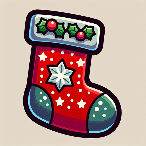 Cartoon Christmas stocking 
Single Game Texture. In-Game asset. 2d. Blank background. High contrast. No shadows.