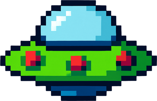 UFO 2d pixel art.
In-Game asset.  2d.  High contrast.  No shadows
