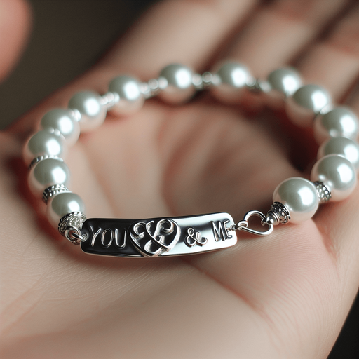 joli bracelet en argent avec "You & Me" gravé dessus ou en perles