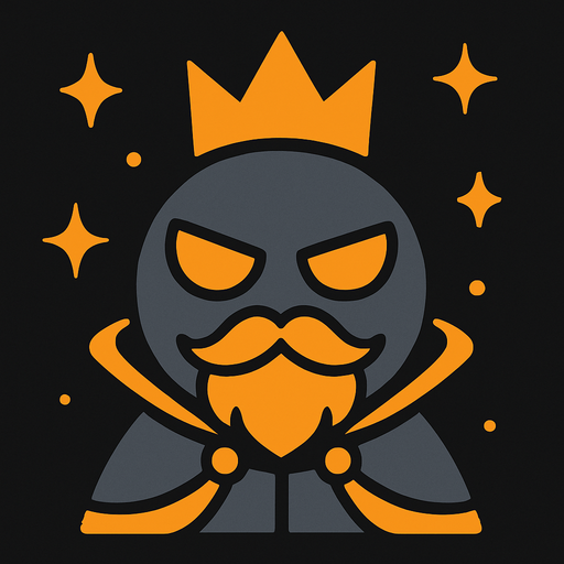 a grey circle with orange wyes and he is a space king.
In-Game asset.  2d.  High contrast.  No shadows