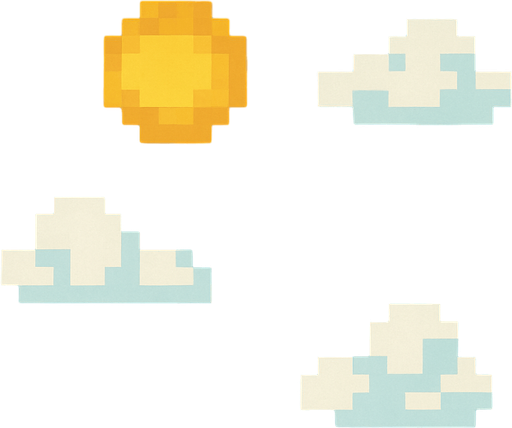 Cielo de fondo pixelado con un sol y nubes.
No shadows