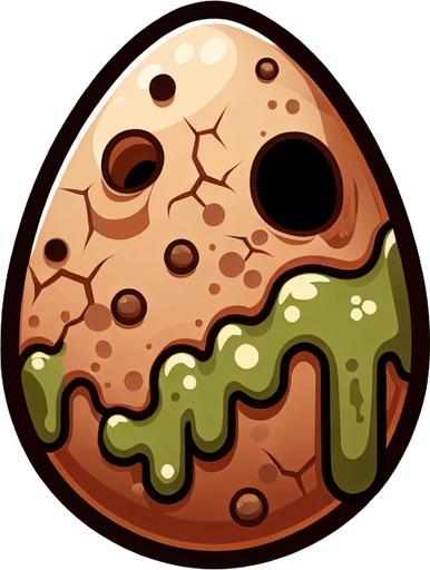 Cartoon rotten egg.
Single Game Texture. In-Game asset. 2d. Blank background. High contrast. No shadows.