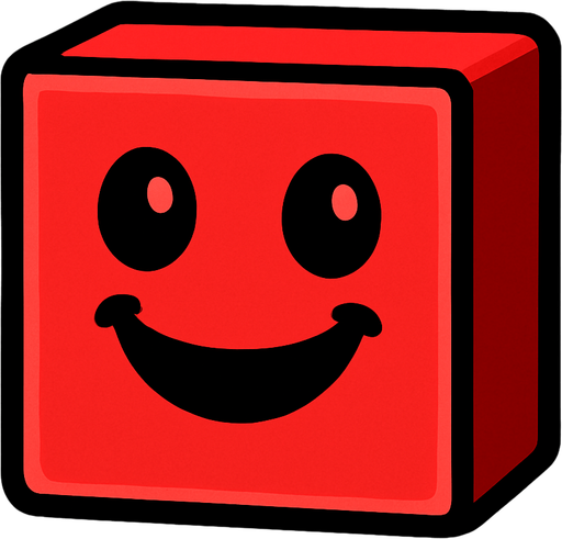 Happy red block.
In-Game asset.  2d.  High contrast.  No shadows