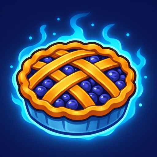 blueberry pie with frost aura.
In-Game asset.  2d.  High contrast.  No shadows