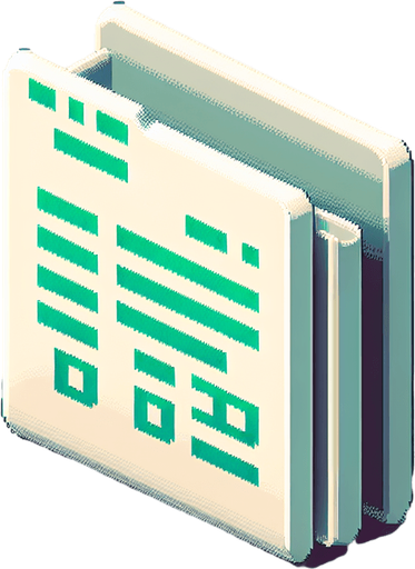 A minimalist UI website icon for a retro hacking app, representing a text-based file. The icon is a simple rectangular shape with a slightly folded corner at the top-right, rendered in a clean, pixel-art style. A few green binary digits ('0' and '1') are subtly displayed across the surface in a small, stylized font, blending seamlessly with the retro theme.

The design is stripped down to essential elements, using a monochromatic palette with a soft green glow to evoke the feel of a classic hacking interface. The overall look is clean, minimalist, and perfectly aligned with a retro tech aesthetic..
Single Game Texture. In-Game asset. 2d. Blank background. High contrast. No shadows.