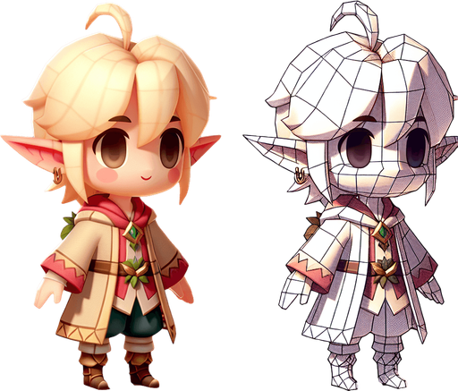 a cute elf Single Game Texture. In-Game asset. 2d. Blank background. High contrast. No shadows.