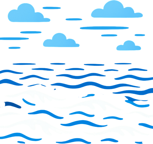 Mavi renk deniz manzarası.
In-Game asset.  2d.  High contrast.  No shadows