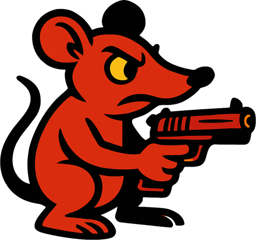 Rata con pistola.
In-Game asset.  2d.  High contrast.  No shadows