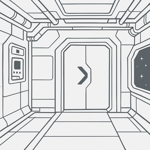 A sterile space station background But it’s still futuristic and definitely seems like it’s made out of metal.
In-Game asset.  2d.  High contrast.  No shadows