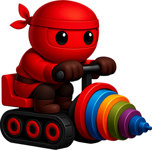 Same image of ninja with dig machine but with different colors. HD colors. red