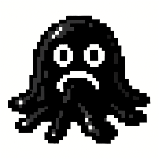 monstruo de slime negro de pixeles.
In-Game asset.  2d.  High contrast.  No shadows