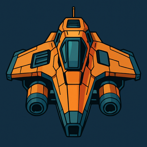 A future spaceship.
In-Game asset.  2d.  High contrast.  No shadows