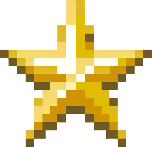 Golden star. Dot picture. Single Game Texture. In-Game asset. 2d. Blank background. High contrast. No shadows.