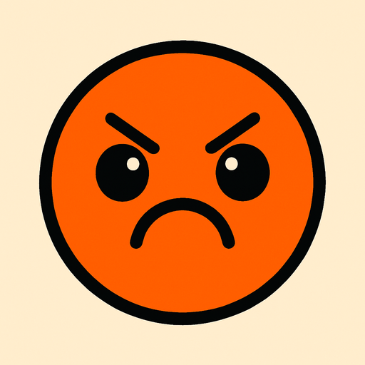 crea la imagen de un circulo naranja kawai enojada y simple.
In-Game asset.  2d.  High contrast.  No shadows