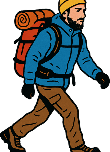 As un alpinista caminando que sea una persona real.
In-Game asset.  2d.  High contrast.  No shadows