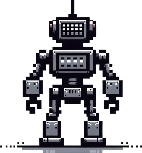 simple 8 bit robot from behind.
Single Game Texture. In-Game asset. 2d. Blank background. High contrast. No shadows.