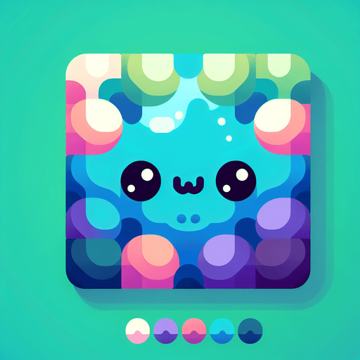 tatlış yaratık mavi yeşil mor pembe renklerinde.
Single Game Texture.  In-Game asset.  2d.  Blank background.  High contrast.  No shadows